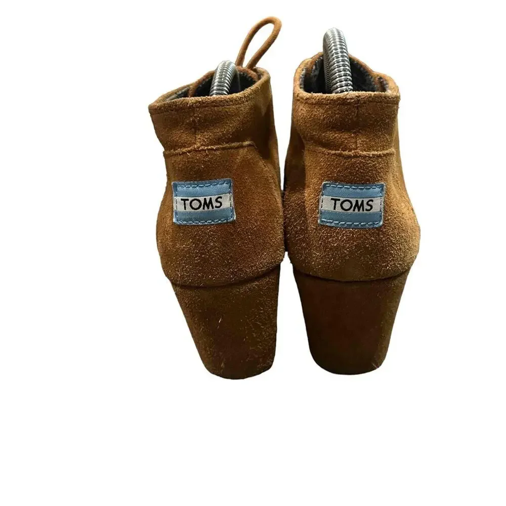 TOMS Desert Wedge Lace-Up‎ Ankle Booties Womens Size 10 Brown Hidden Wedge